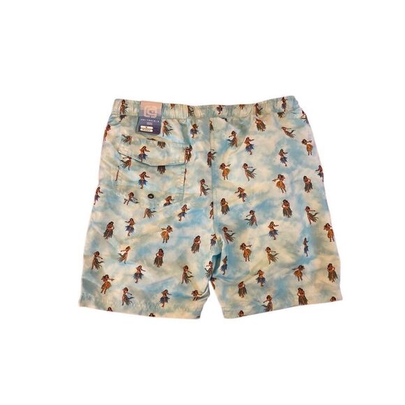 Distortion  NWT, UPF, 50 mins, blue, Hawaiian girl, print swim trunks, size medi - Picture 2 of 5